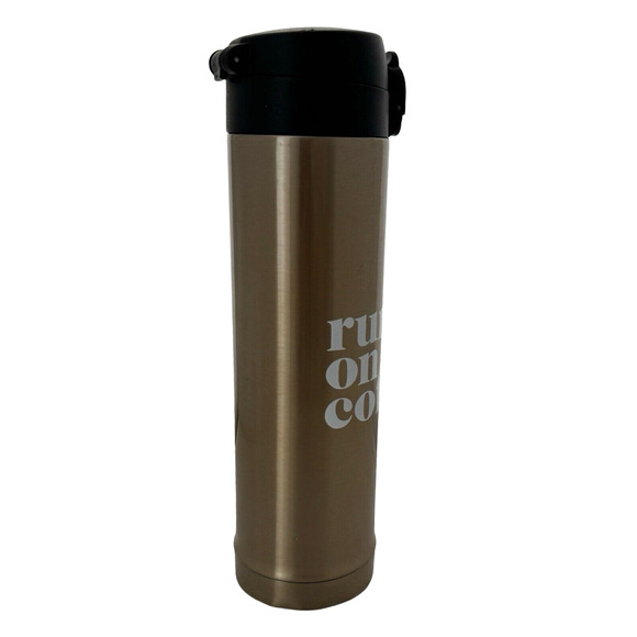 PINK Victorias Secret Travel Mug Runs On Coffee 15 oz Brown Gold Tone Hot Cold - Picture 2 of 9